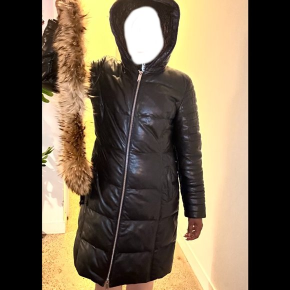 Black leather Winter Coat - Picture 5 of 6